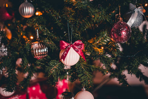 christmas tree with beautiful symbol, Christmas objects with lights - Zdjęcie, obraz