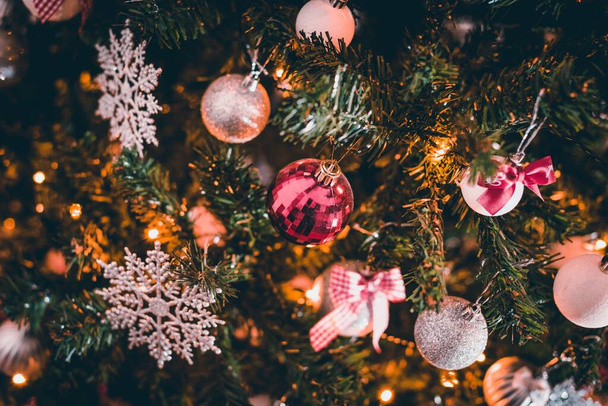 christmas tree with beautiful symbol, Christmas objects with lights - Zdjęcie, obraz