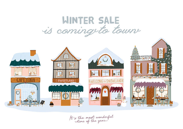 Sale print with beautiful Winter background, Christmas elements and trendy lettering - Vektori, kuva