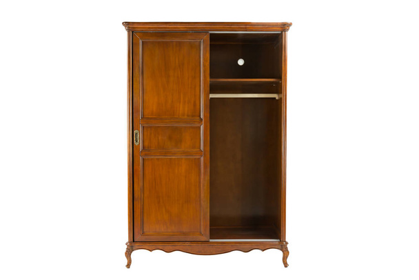 brown wooden wardrobe with two doors on a white background - Photo, Image