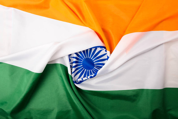 Indian republic day, flat lay top view, Indian flag background - 写真・画像