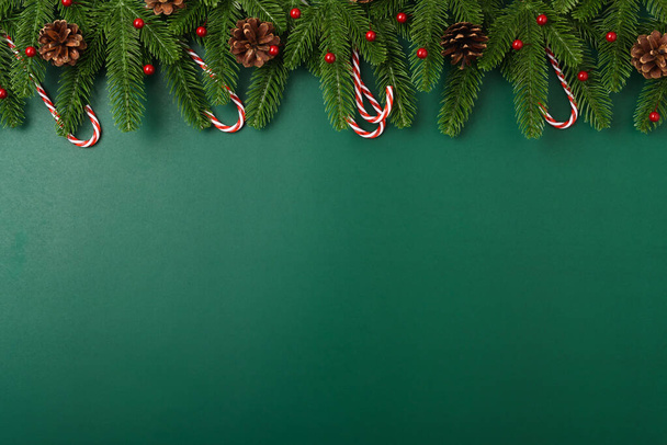 Happy new year, christmas day concept top view flat lay fir tree - Foto, immagini