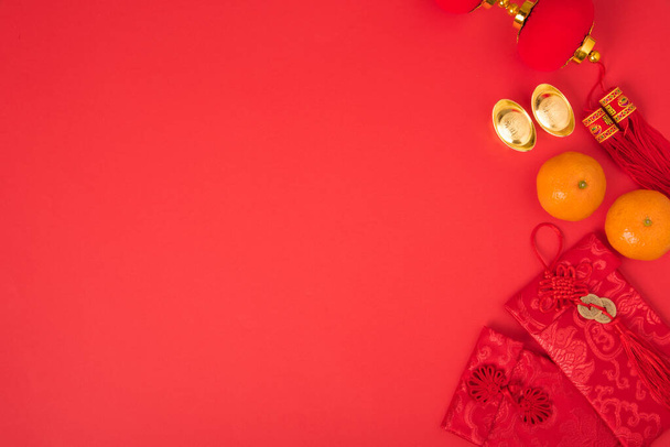 Chinese new year festival concept, flat lay top view, Happy Chin - Foto, afbeelding