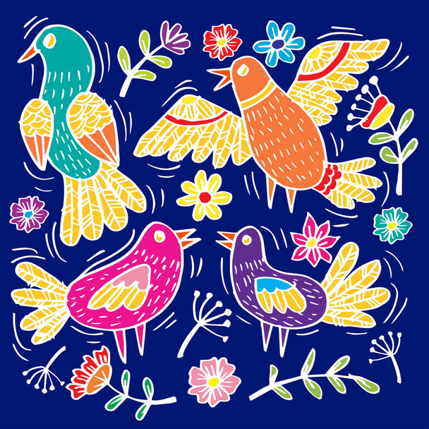 Set doodle of funny birds for your design - Vector, Image