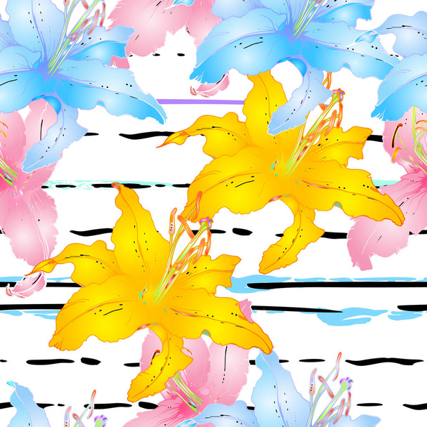 Trends Floral Seamless Pattern. Stripes Line Style - ベクター画像
