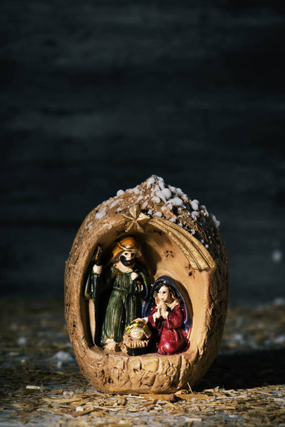 the holy family in a rustic nativity scene - Photo, Image