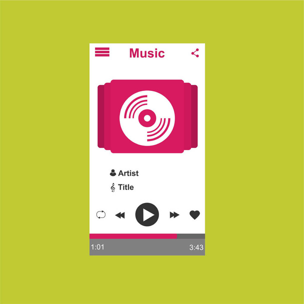 Media player application, app template with flat design style for smart phones, PC or tablets. Clean and modern - Vector - Vector, Imagen
