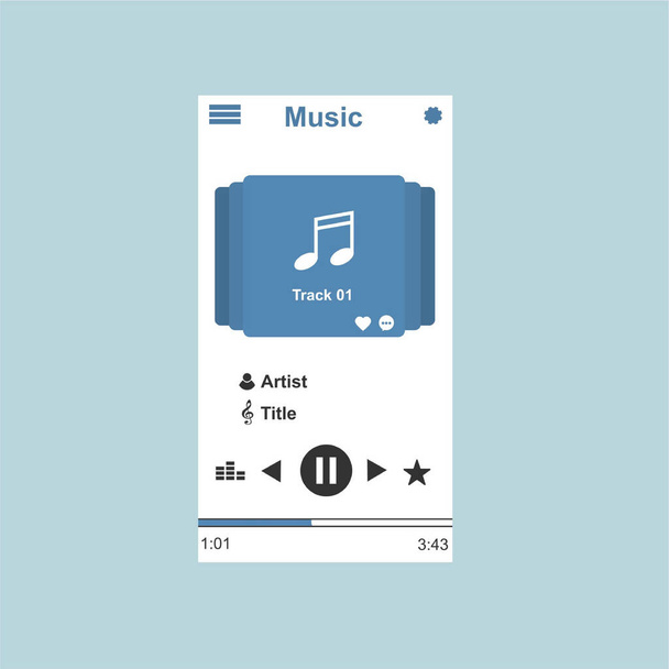 Media player application, app template with flat design style for smart phones, PC or tablets. Clean and modern - Vector - Вектор,изображение