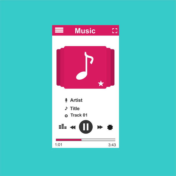 Media player application, app template with flat design style for smart phones, PC or tablets. Clean and modern - Vector - Vettoriali, immagini
