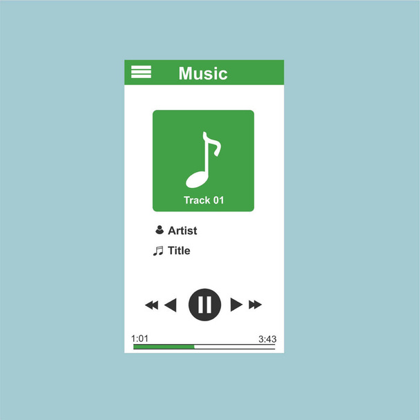 Media player application, app template with flat design style for smart phones, PC or tablets. Clean and modern - Vector - Vector, Image