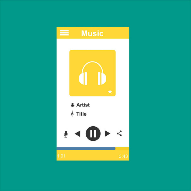 Media player application, app template with flat design style for smart phones, PC or tablets. Clean and modern - Vector - Vetor, Imagem