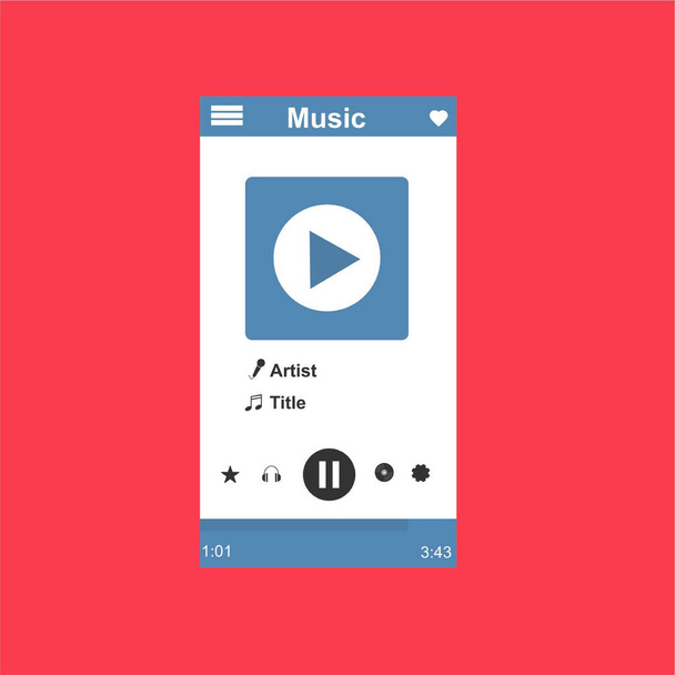 Media player application, app template with flat design style for smart phones, PC or tablets. Clean and modern - Vector - Vektor, Bild