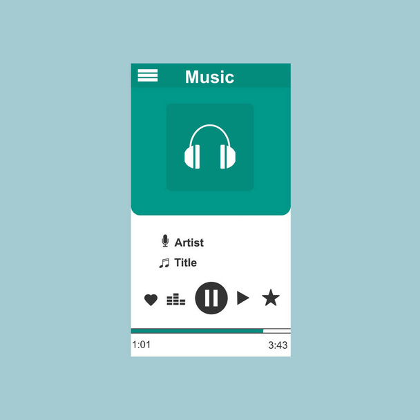 Media player application, app template with flat design style for smart phones, PC or tablets. Clean and modern - Vector - Вектор, зображення