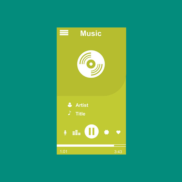 Media player application, app template with flat design style for smart phones, PC or tablets. Clean and modern - Vector - Vektör, Görsel