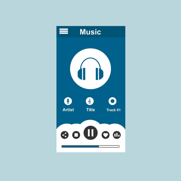 Media player application, app template with flat design style for smart phones, PC or tablets. Clean and modern - Vector - Вектор,изображение