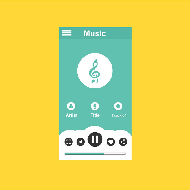 Media player application, app template with flat design style for smart phones, PC or tablets. Clean and modern - Vector - Vektör, Görsel