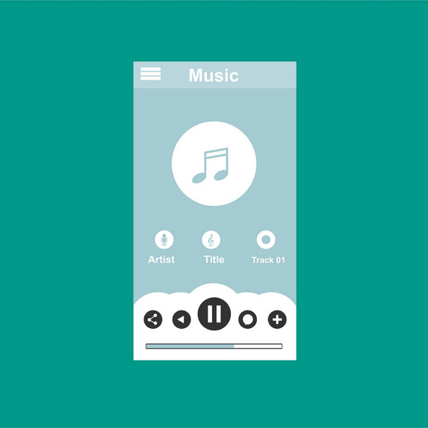 Media player application, app template with flat design style for smart phones, PC or tablets. Clean and modern - Vector - Vector, imagen