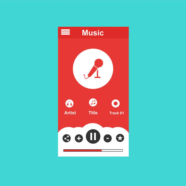 Media player application, app template with flat design style for smart phones, PC or tablets. Clean and modern - Vector - Wektor, obraz