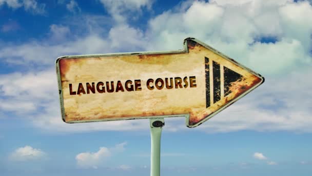 Street Sign the Way to Language Course - Video