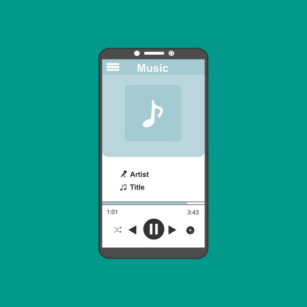 Media player application, app template with flat design style for smartphones, PC or tablets. Clean and modern - ベクター画像