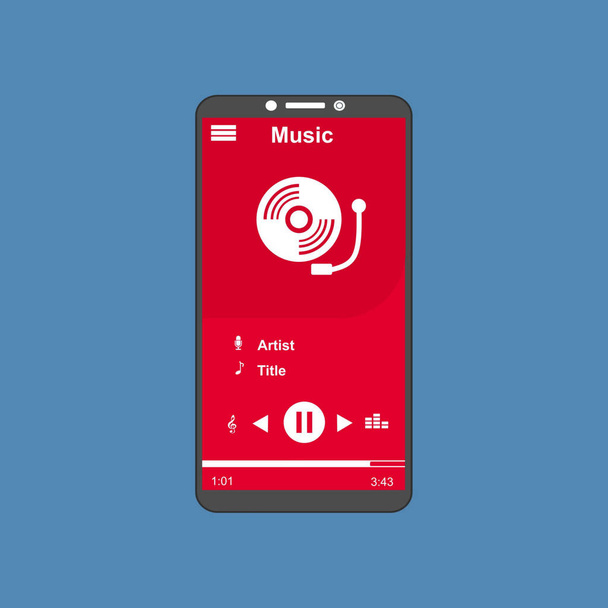Media player application, app template with flat design style for smartphones, PC or tablets. Clean and modern - Vektor, Bild