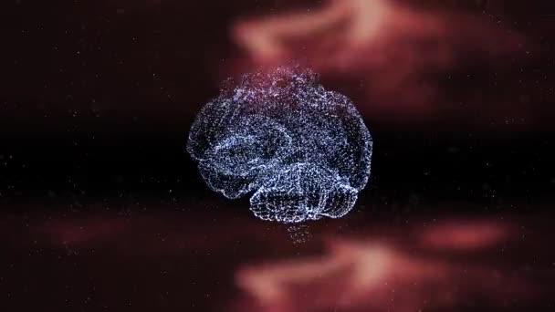 Abstract video van menselijke hersenen in brand vlammen tegen zwarte achtergrond. - Video