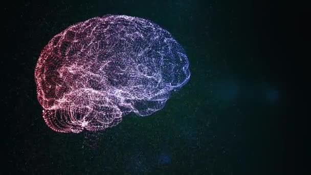 Abstract video van hersenverbindingen van neuronen in de ruimte, omringd door vliegende bokeh deeltjes en licht van alle kanten. - Video