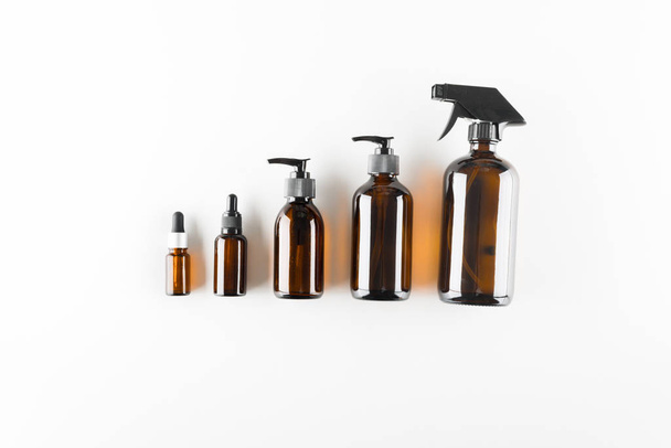 concept of ecological cosmetics without plastic in glass bottles - 写真・画像