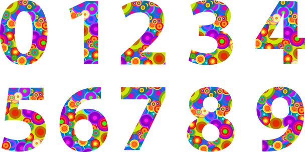 Alphabet-Zahlen mit Retro-Disco-Kreisen - Vektor, Bild