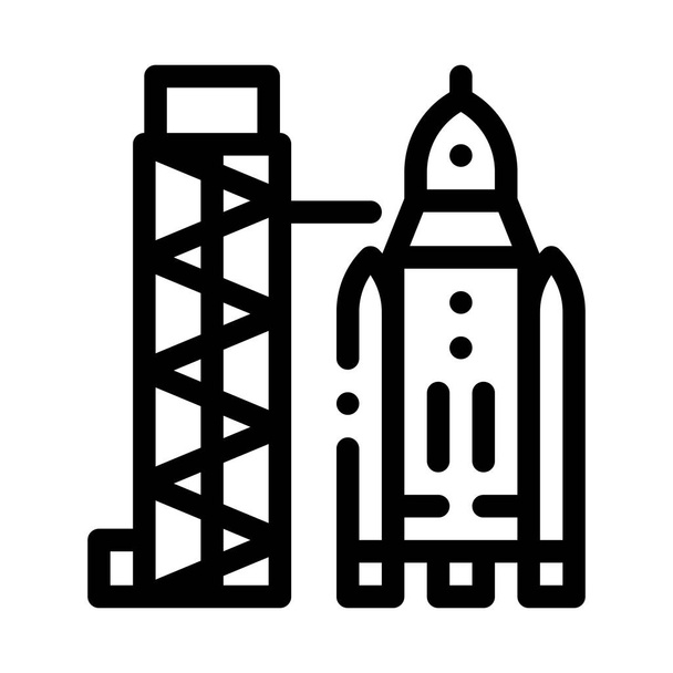 Torre con nave espacial Icono Esquema Ilustración
 - Vector, Imagen
