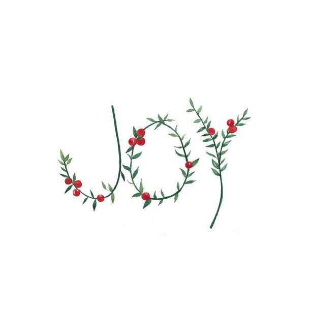 新年の装飾要素を持つ水彩クリスマスの手紙。白い背景の葉と果実 - 写真・画像