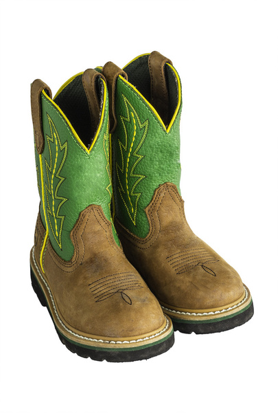 Brown and Green Cowboy Work Boots - Photo, Image