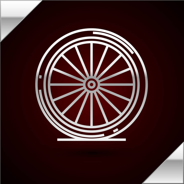Иконка велосипедного колеса серебристой линии изолирована на темно-красном фоне. Велогонка. Экстремальный спорт. Спортивное оборудование. Векторная миграция
 - Вектор,изображение