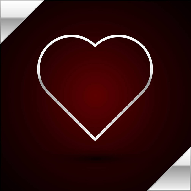 Ezüst vonal Játék kártya szív szimbólum ikon elszigetelt sötét piros háttér. Kaszinó. Vektorillusztráció - Vektor, kép