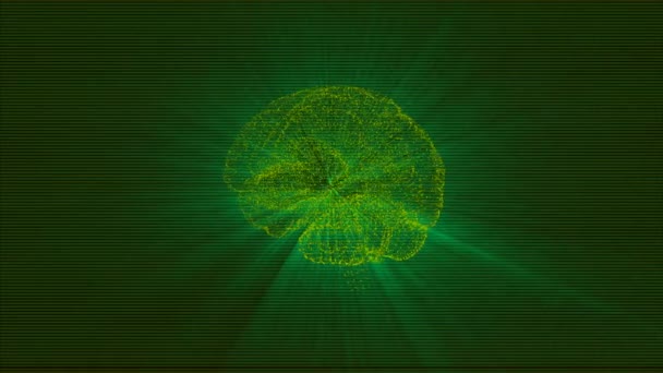 Het concept van duurzame ontwikkeling. 4k video van groene verlichtende hersenen over gridded achtergrond. - Video