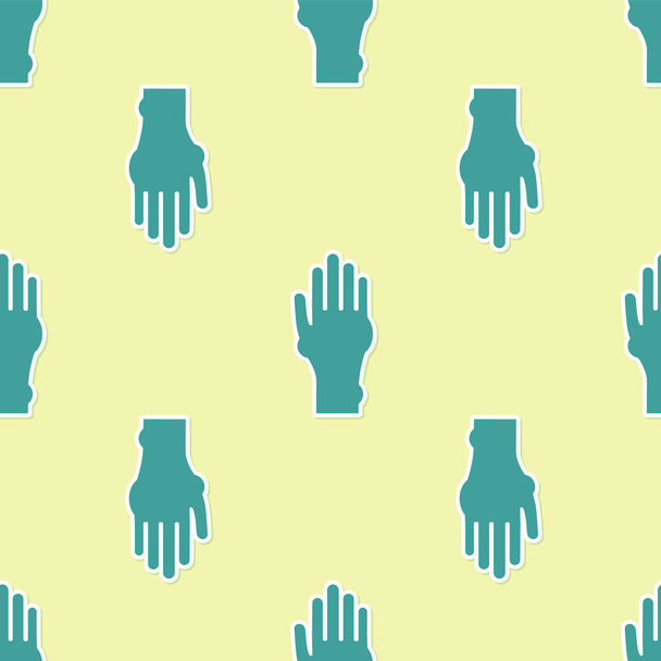 Mão verde com psoríase ou eczema ícone isolado padrão sem costura no fundo amarelo. Conceito de resposta da pele humana ao alérgeno ou problema crônico do corpo. Ilustração vetorial
 - Vetor, Imagem