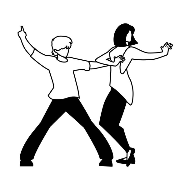 silueta de pareja en pose de baile sobre fondo blanco
 - Vector, imagen