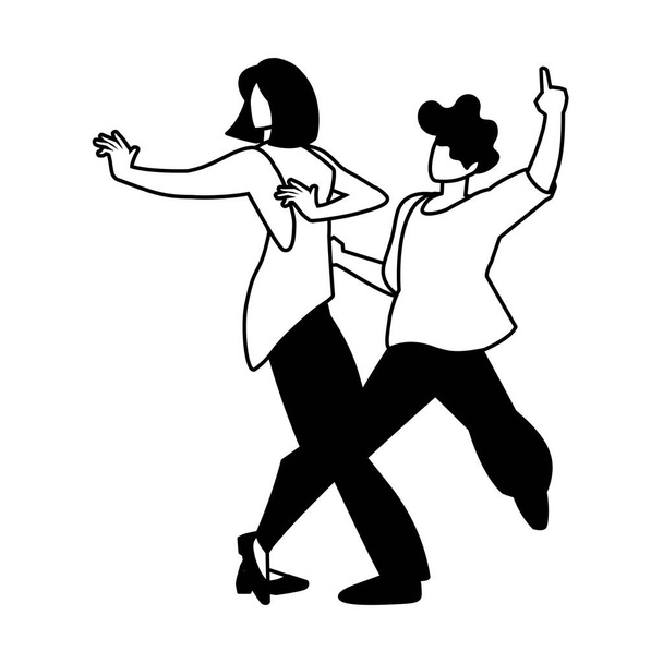 silhouette of couple in pose of dancing on white background - Vector, Image
