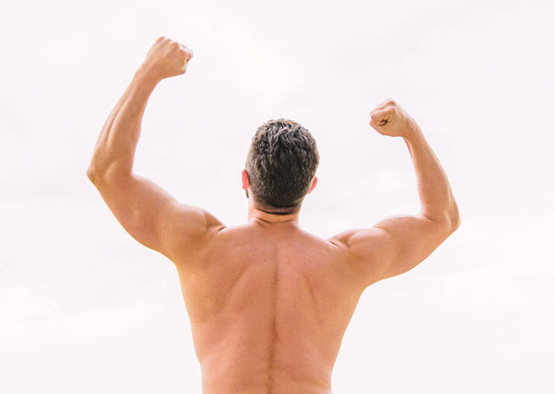 happy and success. muscular back man isolated on white. Sport and workout. happy emotional man excited about success. Celebrating success. yes. finally did ti. feeling best emotions - Fotografie, Obrázek