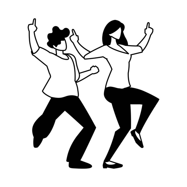 白い背景で踊るカップルのシルエット - ベクター画像