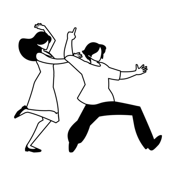 silhouette of couple in pose of dancing on white background - Vector, Image