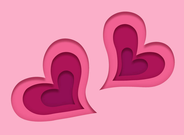 Two lovely pink hearts in a paper art style. Valentine's Day card - Photo, Image