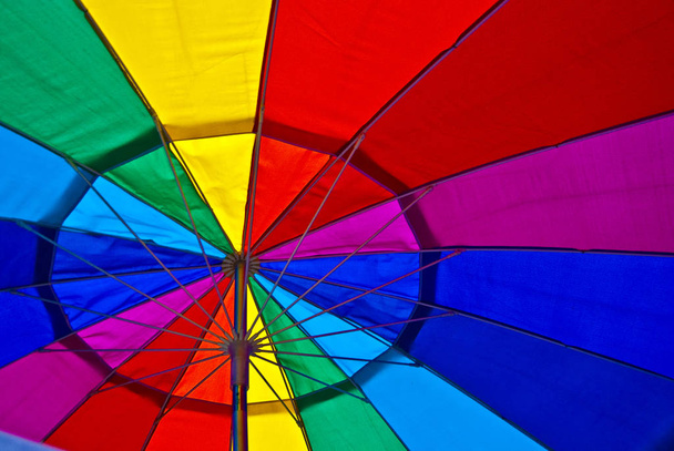 Rainbow colored underbelly of an opened umbrella - Photo, Image
