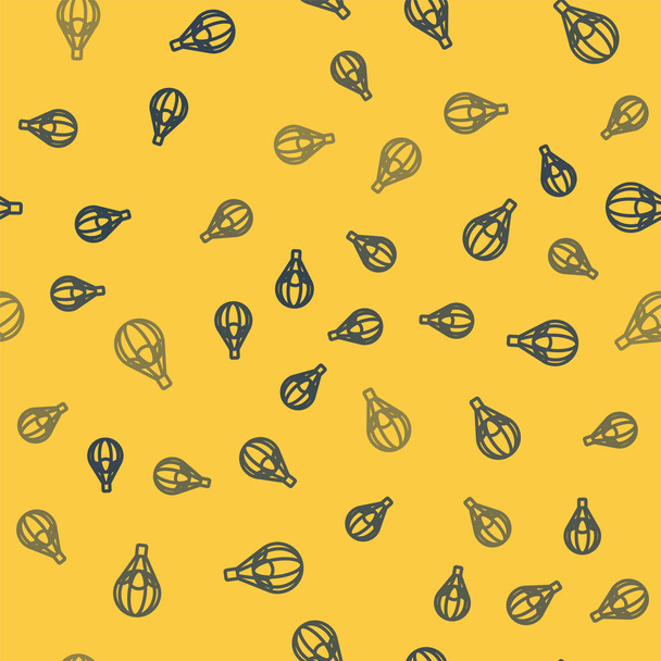Blue line Hot air balloon icon isolated seamless pattern on yellow background. Air transport for travel. Vector Illustration - Vektör, Görsel