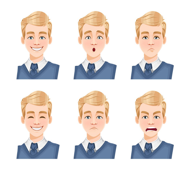 Expressions faciales de bel homme aux cheveux blonds
 - Vecteur, image