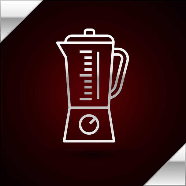 Ezüst vonal Blender ikon elszigetelt sötét vörös háttérrel. Konyhai elektromos helyhez kötött turmixgép tálkával. Turmixot, koktélt vagy gyümölcslevet főzök. Vektorillusztráció - Vektor, kép