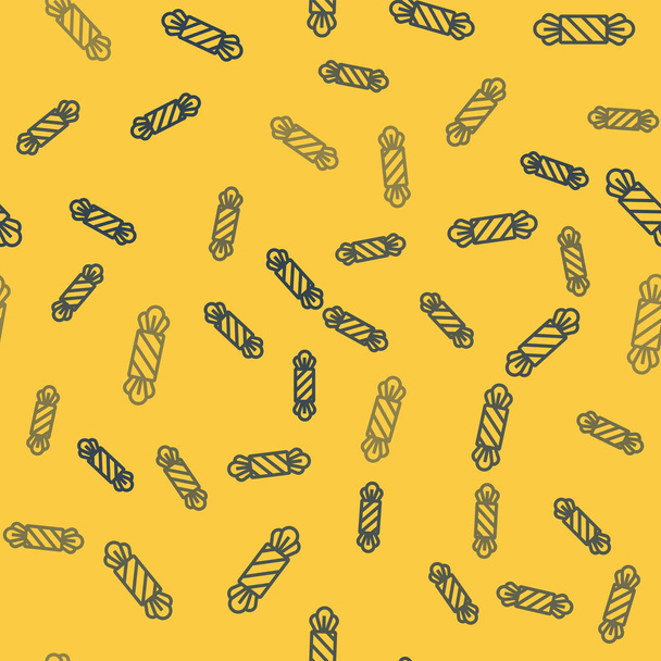 Blue line Candy icon isolated seamless pattern on yellow background. Happy Halloween party. Vector Illustration - Вектор, зображення