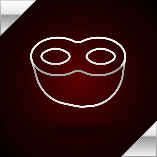 Stříbrná čára Slavnostní maska ikona izolované na tmavočerveném pozadí. Vektorová ilustrace - Vektor, obrázek