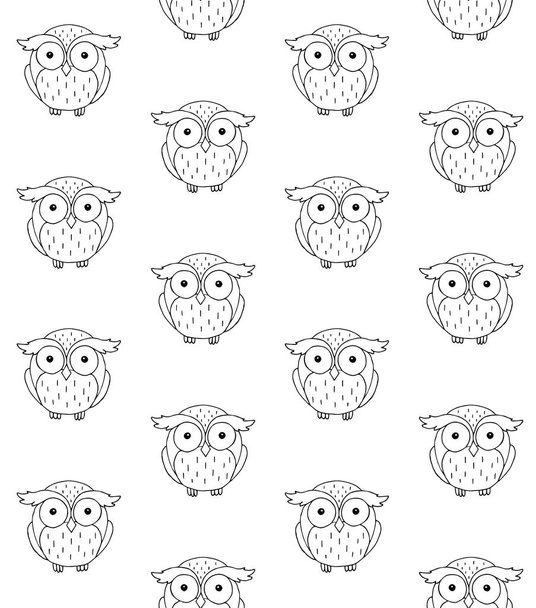Vector seamless pattern of outline hand drawn doodle sketch owl isolated on white background - Vector, imagen