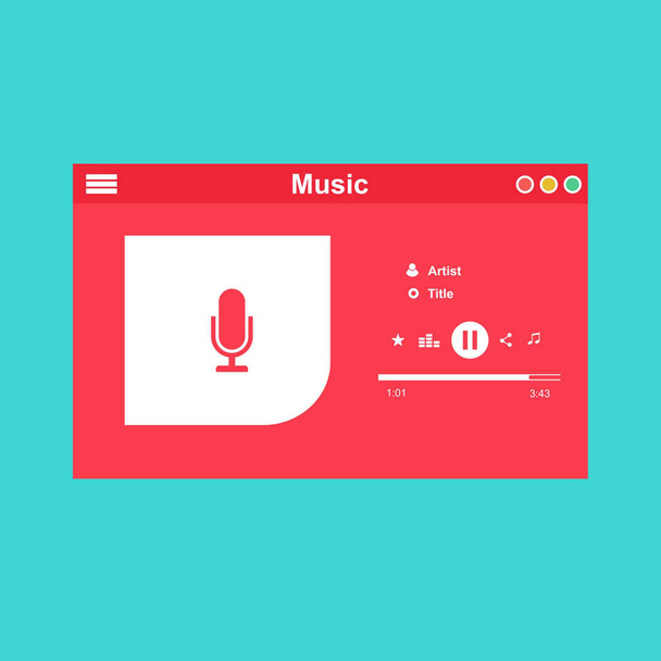 Online FM radio smartphone interface vector template. Mobile music player app page burgundy design layout. Podcast playlist, songs albums listening screen. - Вектор, зображення